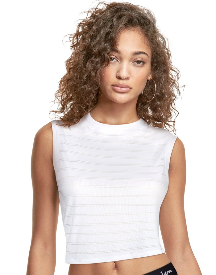 Champion Cropped Ribbed Tanktop Dames - Wit - Belgie 0493JOTYX